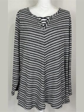 Avenue Plus Size Striped Lace-Up V-Neck Sweater Top Women's 22/24 NWT